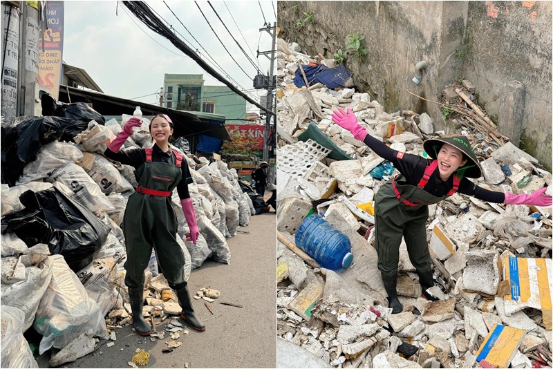 Nữ ca sĩ cũng tham gia buổi dọn rác để nâng cao ý thức bảo vệ môi trường xanh. Hình ảnh giọng ca Gen Z đứng giữa đống rác vẫn tạo dáng vui tươi và xinh đẹp nhận được đến gần 5.000 lượt yêu thích trên mạng xã hội.
