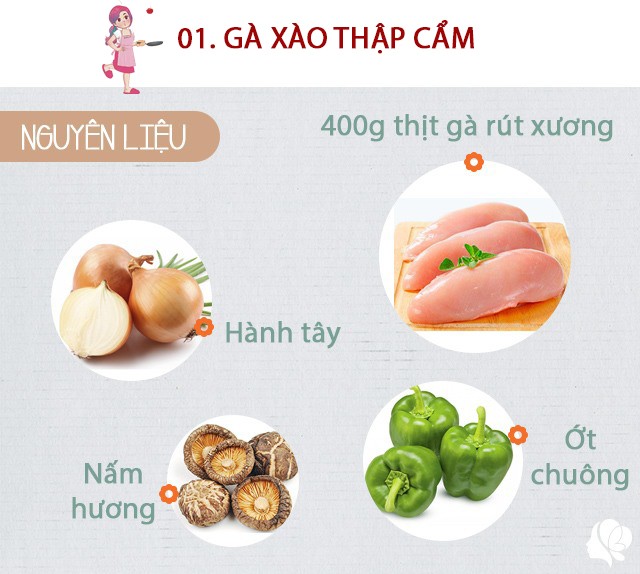 Chuẩn bị: 400g thịt gà đã lọc xương, 10 cái nấm hương, 1 quả ớt chuông vừa phải, 1 củ hành tây, muối, hạt nêm, tiêu, hành khô.