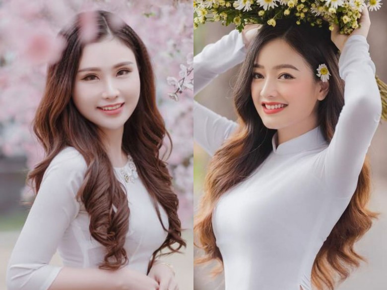 Woman with soft waves hairstyle in an ao dai