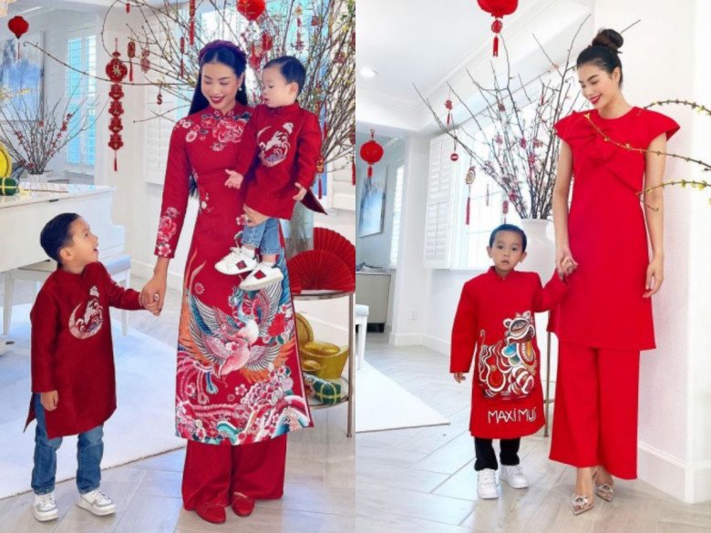 Cô còn truyền tình yêu đối với trang phục mang đậm nét văn hoá Việt đến 2 cậu con trai của mình bằng cách luôn chuẩn bị đồng phục áo dài cho cả gia đình.