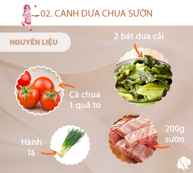 Chuẩn bị: 200g sườn, 1 quả cà chua, 2 bát dưa chua, hành lá, dầu ăn, muối.