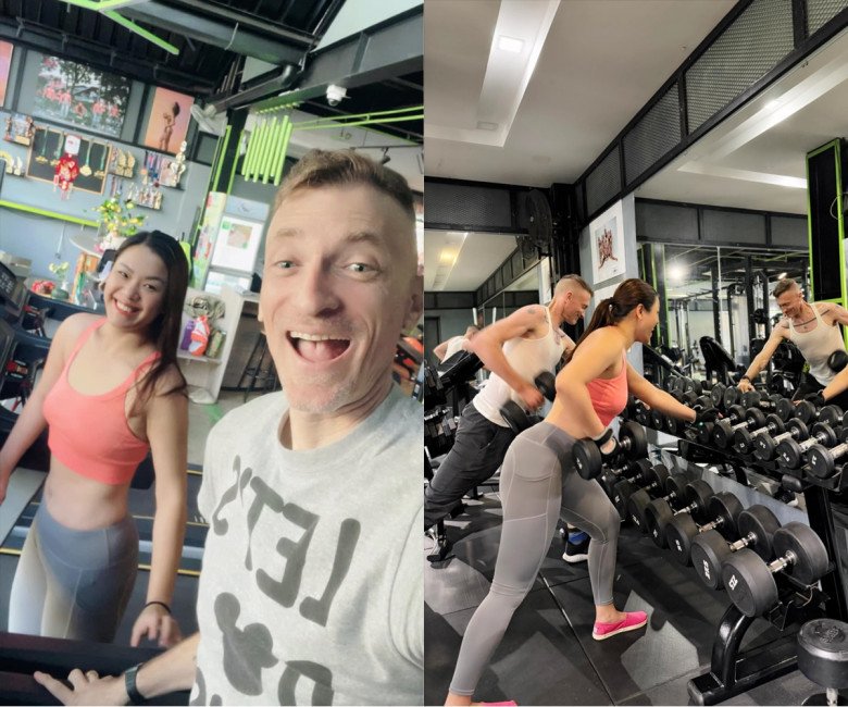 Quý cô giờ đây đã tìm được niềm vui của mình ở phòng tập gym. Chẳng những vậy, cô còn có ông xã là bạn cùng tiến trong bộ môn rèn dáng này.