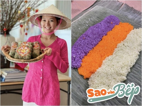 Diễn viên Khánh Hiền cùng nhà chồng đạo diễn gói bánh chưng bánh tét nhiều màu, 2 nhóc tì ngồi canh nồi siêu đáng yêu