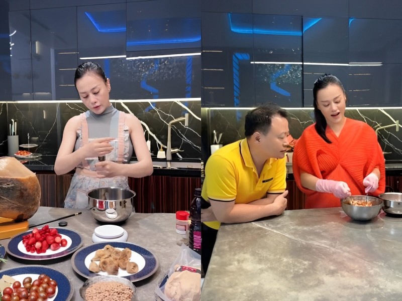 Trong quá trình dưỡng thai, Phương Oanh xây dựng chuỗi vlog chia sẻ công thức nấu ăn. Shark Bình được vợ khen ngợi khi thường xuyên vào bếp phụ giúp. Nữ diễn viên cho biết ông xã khéo tay, nấu ăn ngon khiến cô bất ngờ. 
 
