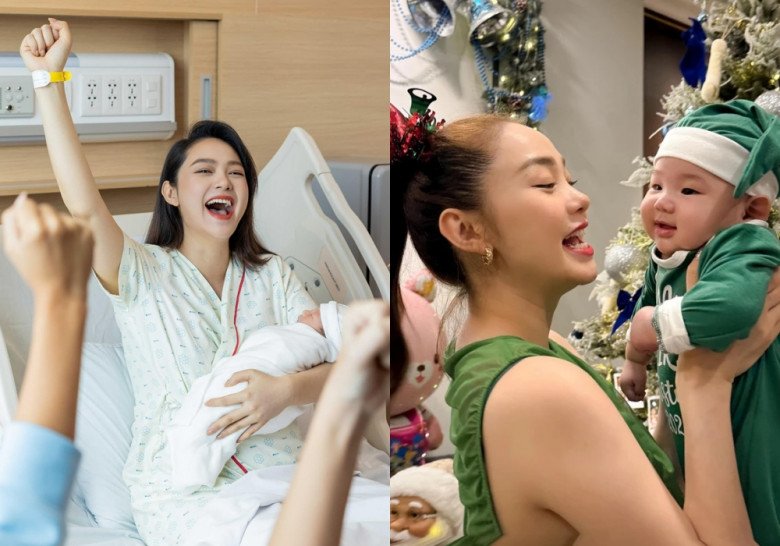 Minh Hằng tô son đỏ khi hạ sinh thành công con trai đầu lòng.