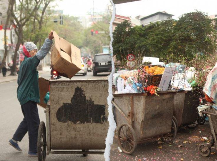 Lượng rác sau kỳ nghỉ Tết tăng lên rất nhiều, trong đó chủ yếu là cây cảnh, đồ trang trí hoặc thực phẩm thừa ngày Tết. 