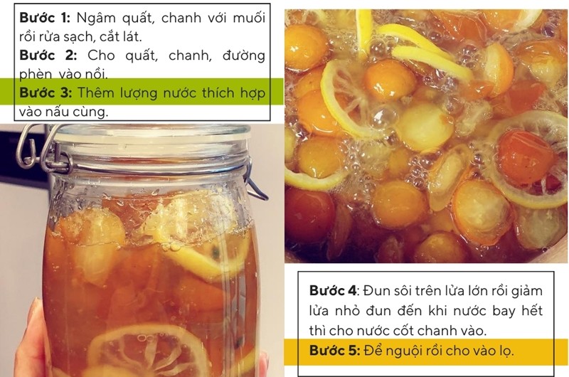 Quất và chanh đều giàu vitamin C, giúp bổ phổi, tăng cường miễn dịch. Còn đường phèn được Đông y đánh giá có tác dụng bổ trung ích khí, hòa vị nhuận phế.
