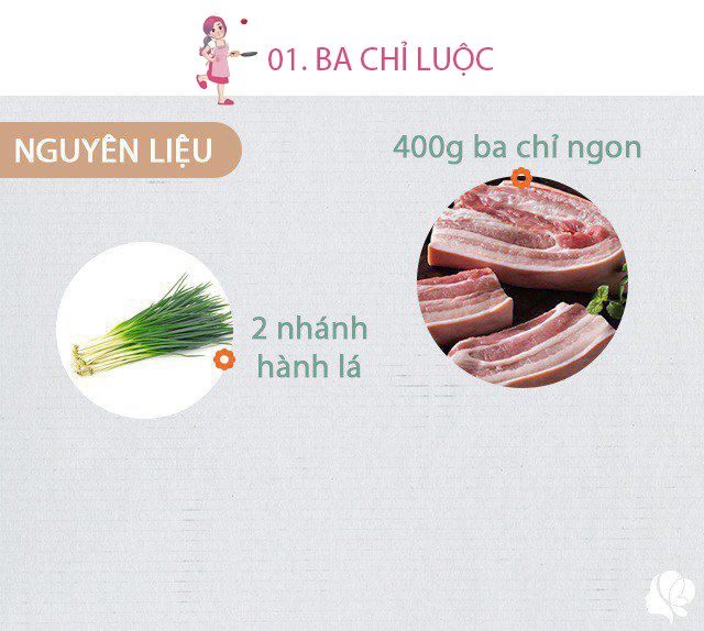 Chuẩn bị: 400g ba chỉ ngon, vài nhánh hành lá.