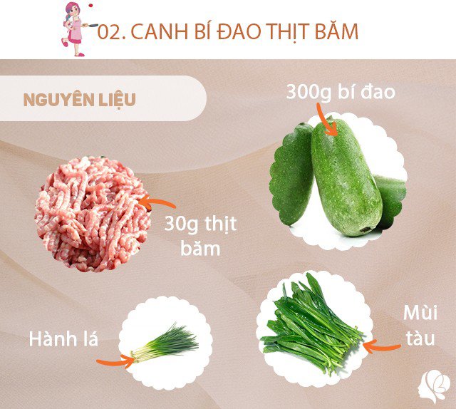 Chuẩn bị: 300g bí đao, vài nhánh hành lá, một nắm mùi tàu, muối vừa ăn, dầu ăn, 1 củ hành khô, 50g thịt băm.