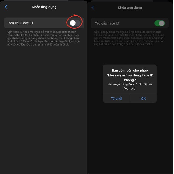 Image of the confirmation screen for enabling the "App Lock" feature in Messenger.