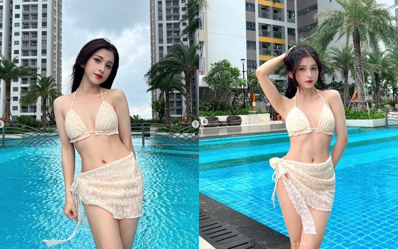 Khi diện bikini, cô nàng cho thấy, vóc dáng của mình rất gợi cảm và rắn chắc với vòng eo phẳng lì, nổi cơ.
