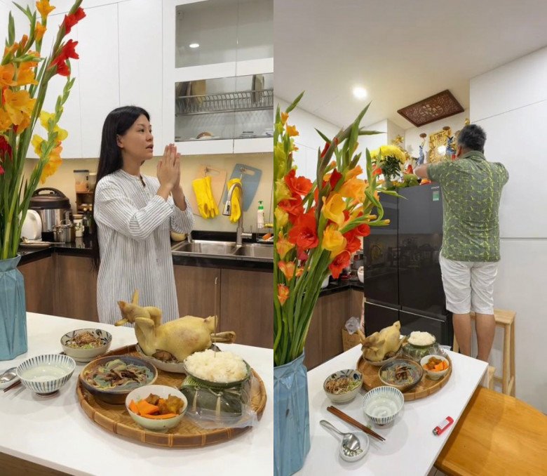 Bùi Lan Hương thấy hạnh phúc khi có người thân giúp đỡ việc nhà.