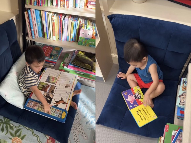Dù mới 2 tuổi, bé Mason nhà Tăng Thanh Hà đã bày tỏ niềm yêu thích với sách. Trước đó, nữ diễn viên từng nhiều lần chia sẻ hình ảnh nhóc tì mân mê những quyển sách với nhiều kích thước lớn, nhỏ. 
