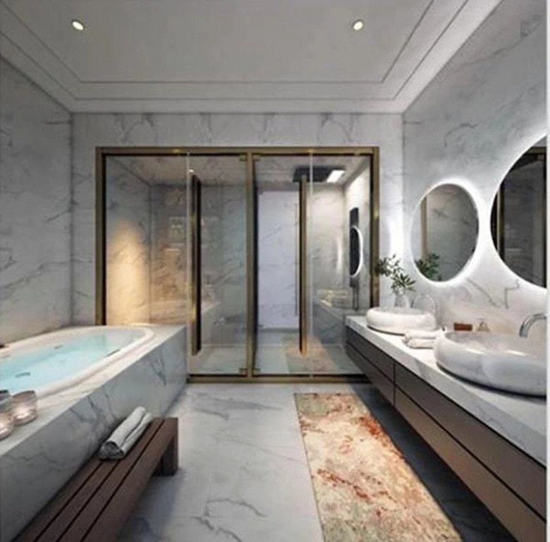 Phòng tắm có diện tích rộng với những tiện nghi cao cấp, hiện đại.