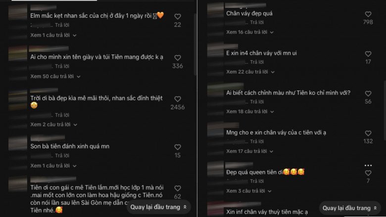 Bên dưới bài đăng, nhiều người thậm chí còn bày tỏ ước mong sau này có con gái sẽ mang vẻ đẹp giống với Thuỳ Tiên. Song điều thú vị hơn cả chính là có hàng nghìn người đều cùng chung câu hỏi xin thông tin chân váy Thuỳ Tiên mặc.