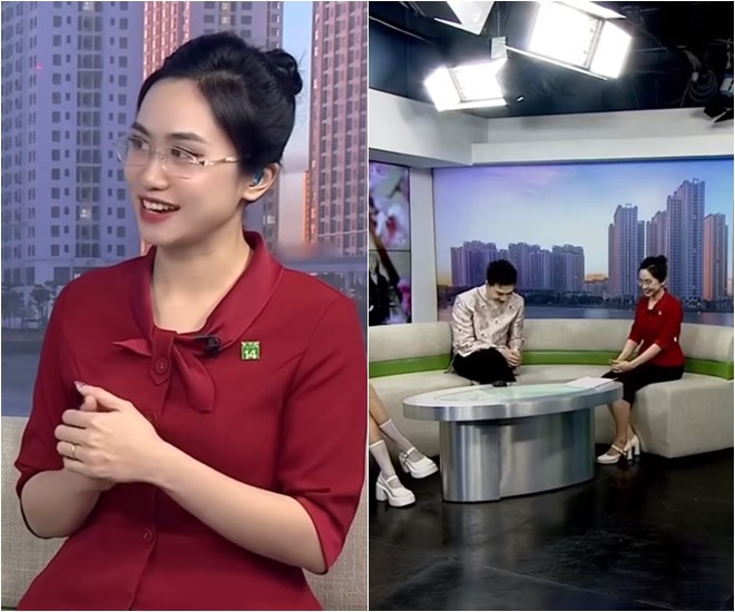 MC dẫn dắt chương trình cũng không thể nghiêm túc nổi với cặp đôi, phải cố kìm lại.