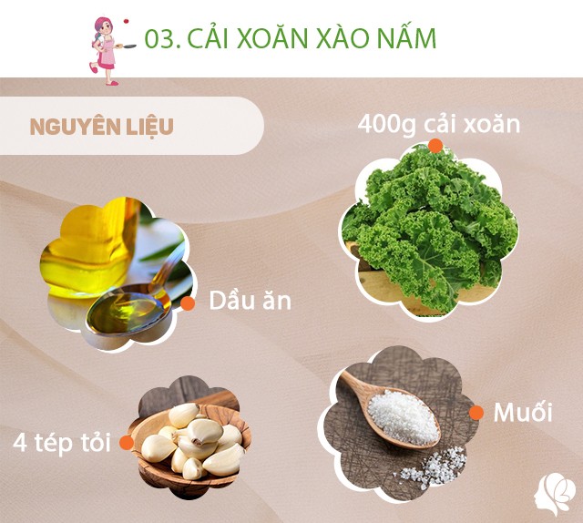 Chuẩn bị: 400g cải xoăn, 5 cây nấm hương tươi, 4 tép tỏi, 1 thìa dầu hào, muối vừa ăn, một ít dầu ăn.