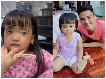 Vợ hotgirl Vũng Tàu trổ tài cắt tóc cho con gái, Mạc Văn Khoa ở bên cười ngất vì càng cắt càng lệch