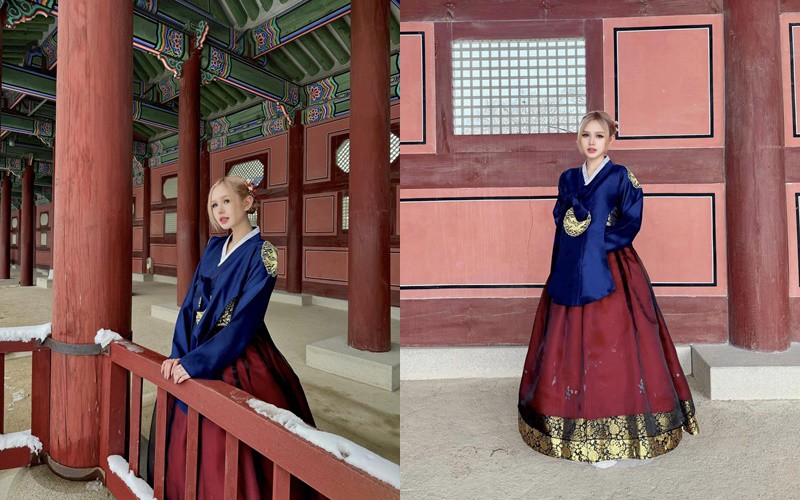 Xoài Non xinh như công chúa Hàn trong thiết kế Hanbok truyền thống.
