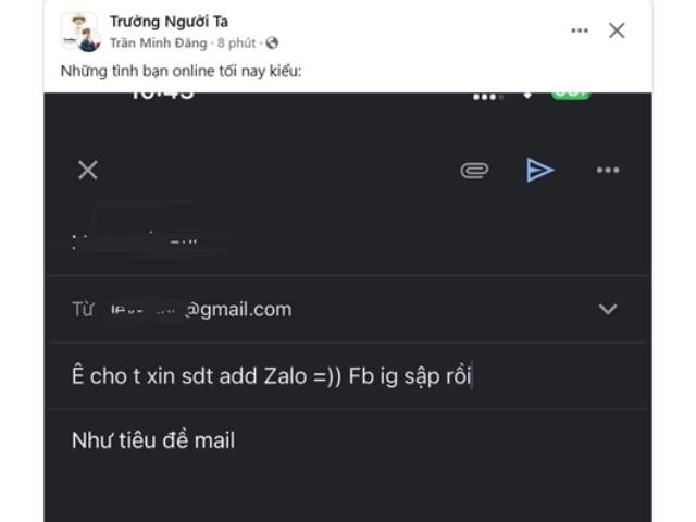 Có người còn dùng email để xin số điện thoại để kết bạn Zalo với nhau trong khi Facebook bị sự cố.