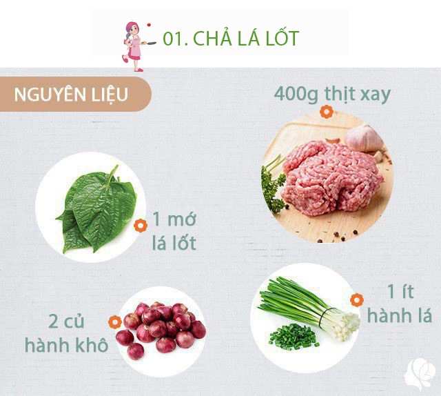 Chuẩn bị: - Thịt xay: 400g - Lá lốt 1 mớ - Hành lá 3 nhánh - Bột nêm, dầu ăn.