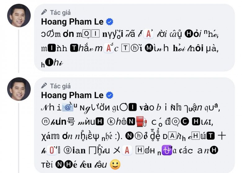 Lê Hoàng tiếp tục gây tranh cãi khi cố tình dùng phông chữ lạ để phản hồi bình luận của cộng đồng mạng.