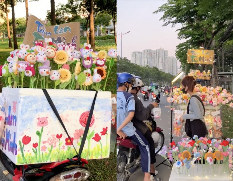 Chiếc xe hoa đủ màu sắc được chú ý thời gian gần đây. (Ảnh: Tiệm Len Tụi Mình)