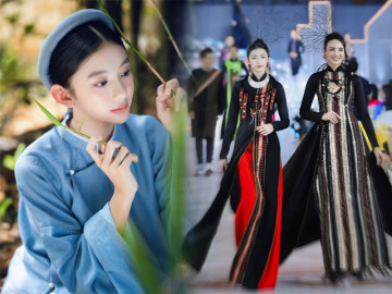Con gái Hoa hậu Ngọc Diễm lớn nhanh như thổi, 14 tuổi đã cao gần bằng mẹ khi catwalk với áo dài