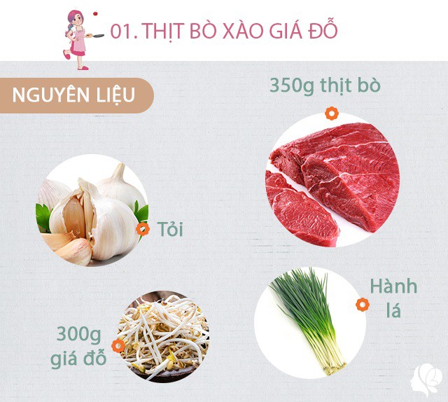 Chuẩn bị: 250g thịt bò, 300g giá đỗ, muối, dầu ăn, tỏi, hành lá, hạt tiêu, gừng.