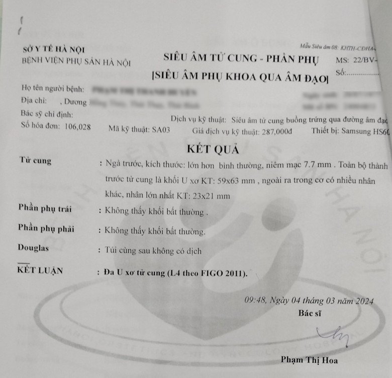Ngày 4/3/2024, chị Huyền vào Bệnh viện Phụ sản Hà Nội thăm khám lại. (Ảnh: NVCC)