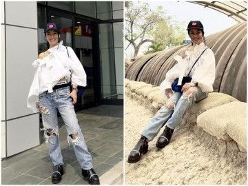 Chị đẹp Hồng Nhung tuổi 54 diện quần cạp trễ lộ nội y, ăn mặc xì tin được khen trẻ như gái 19