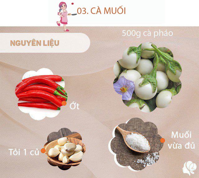 Chuẩn bị: - Cà pháo: 500g - Riềng: 1 củ - Tỏi: 1 củ - Ớt: 1-2 quả - Muối: 1 ít - Đường: 1 ít - Nước lọc.