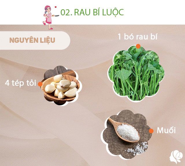 Nguyên liệu: 1 bó rau bí to, 4 tép tỏi, 1 thìa nhỏ muối, xíu dầu ăn