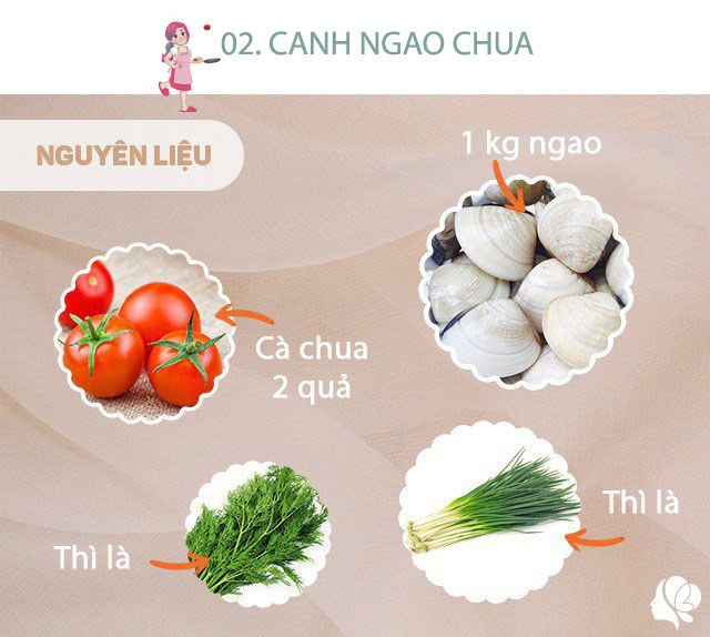 Chuẩn bị: 1kg ngao, 2 quả cà chua, 4 quả sấu, hành lá, thì là, rau răm, muối, hành khô.