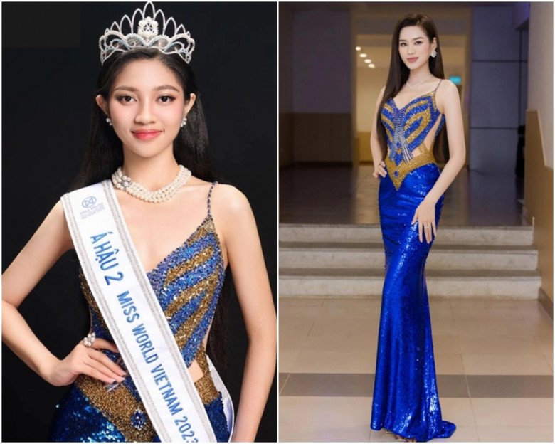 Á hậu 2 Minh Kiên của cuộc thi Miss World Vietnam 2023 diện váy dạ hội trùng với Hoa hậu Việt Nam 2020 Đỗ Thị Hà giúp cô xin vía thành công.