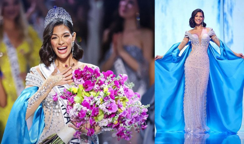 Miss Universe 2023 Sheynnis Palacios đến từ Nicaragua diện váy đuôi cá chỉ ôm đến ngang đùi và phần dưới suông giúp cô thoải mái đi lại. Thiết kế có phần xuyên thấu giúp tôn lên vóc dáng của người đep.