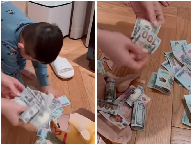 Con trai Chi Bảo và vợ đại gia làm vỡ lợn đất toàn tiền 100 đô, cách nhóc tì 2 tuổi xin lỗi quá đáng yêu - 2