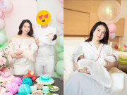 Sam cúng đầy tháng 2 bé rồng song sinh, chồng bí mật hiếm hoi xuất hiện cạnh vợ