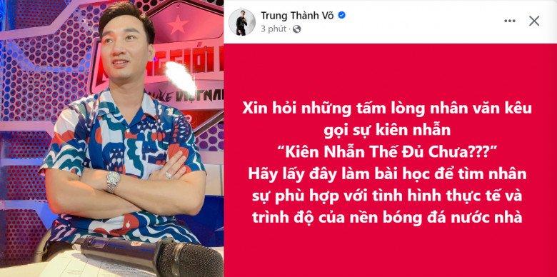 MC Thành Trung cho biết: Xin hỏi những tấm lòng nhân văn kêu gọi sự kiên nhẫn: Kiên nhẫn thế đủ chưa?. Hãy lấy đây làm bài học để tìm nhân sự phù hợp với tình hình thực tế và trình độ của nền bóng đá nước nhà.