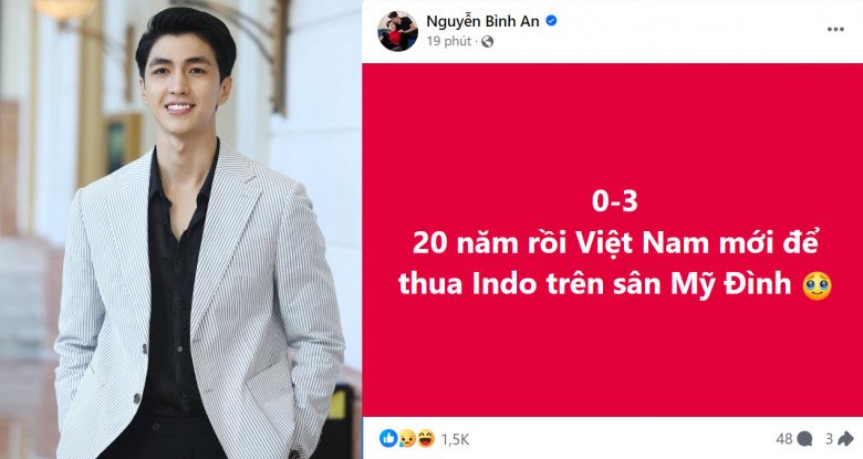 Diễn viên Bình An bày tỏ: 0-3, 20 năm rồi Việt Nam mới để thua Indo trên sân Mỹ Đình.