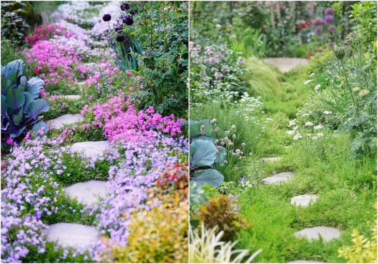 Những con đường hoa trong sân vườn thay đổi theo từng mùa. 