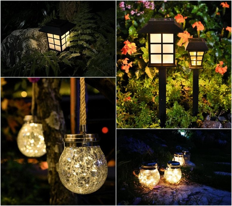 Đèn được lắp trong vườn nhà chị Tiểu Chu. 