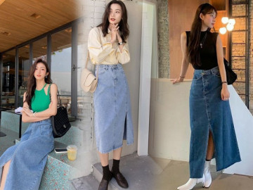 10 gợi ý phối đồ đẹp mê với chân váy denim xẻ tà, nàng áp dụng theo là hack chân dài ảo diệu