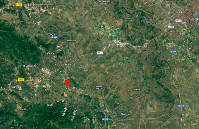Chấm đỏ là vị trí xảy ra động đất tối 3/2. Ảnh: Google map
