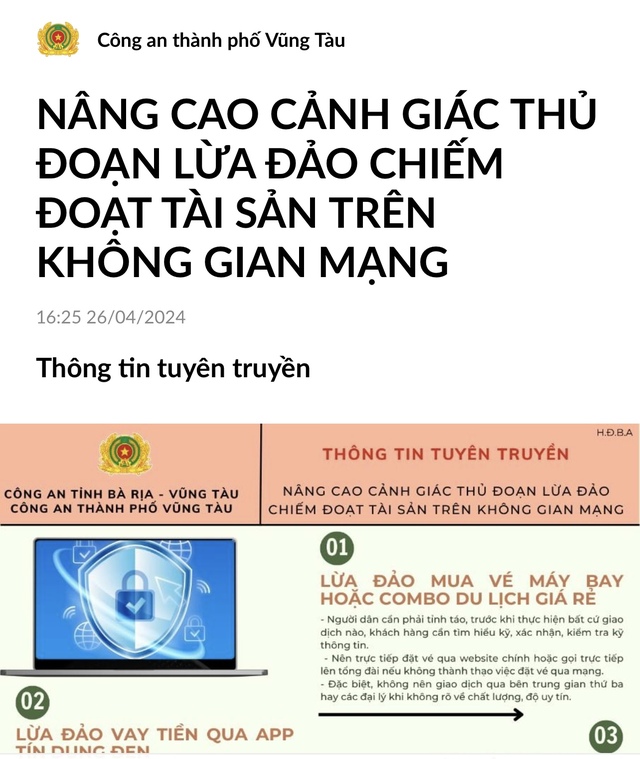 Công an TP Vũng Tàu liên tục phát cảnh báo nhưng nhiều người vẫn bị lừa đảo trên không gian mạng