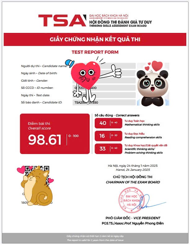 Giấy chứng nhận TSA điện tử đã được ký số.