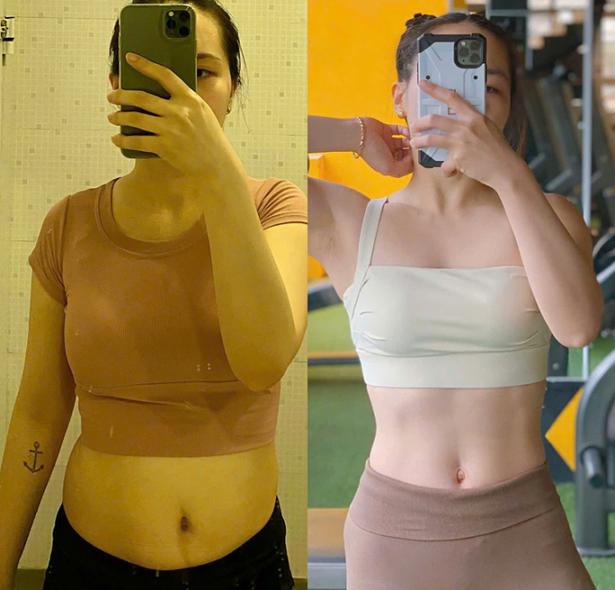Thể hình người phụ nữ trước và sau khi giảm cân với vòng eo 58 cm sau giảm. Ảnh: Nhân vật cung cấp