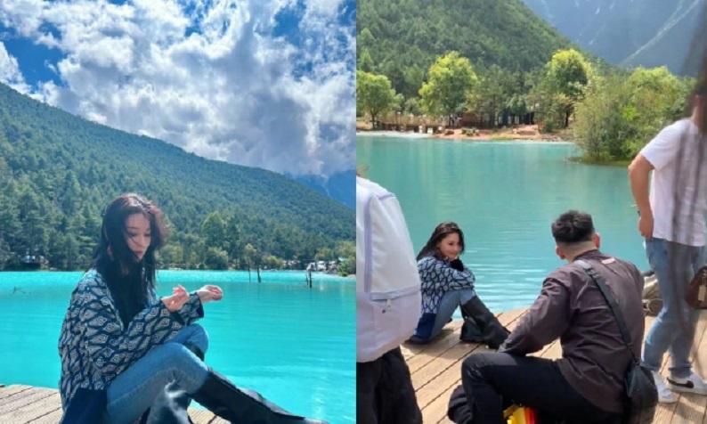 Ông xã Trương Hinh Dư bất chấp hình ảnh bản thân để chụp hình cho vợ.