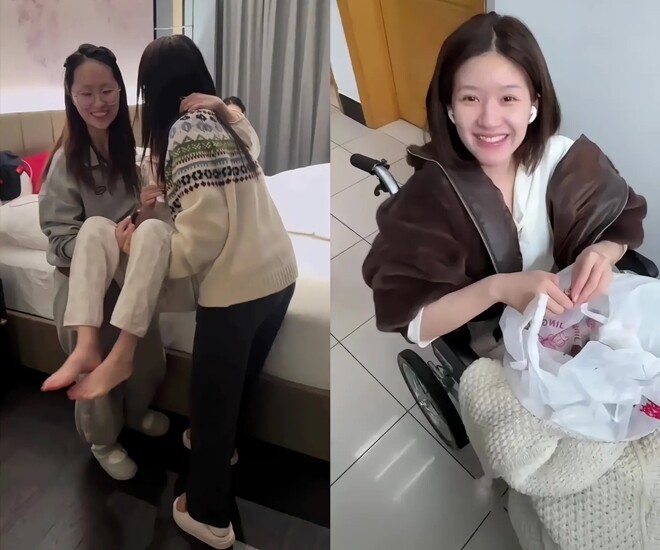 Tình trạng hiện tại của Lộ Tư: Phải ngồi xe lăn suốt, đi đâu đều có người theo sát, thậm chí bế giúp lên giường.