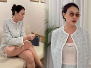 Thời trang - Đẻ xong hai con, Đàm Thu Trang bất ngờ khoe vẻ gợi cảm với chiếc áo tàng hình bên bàn tiệc